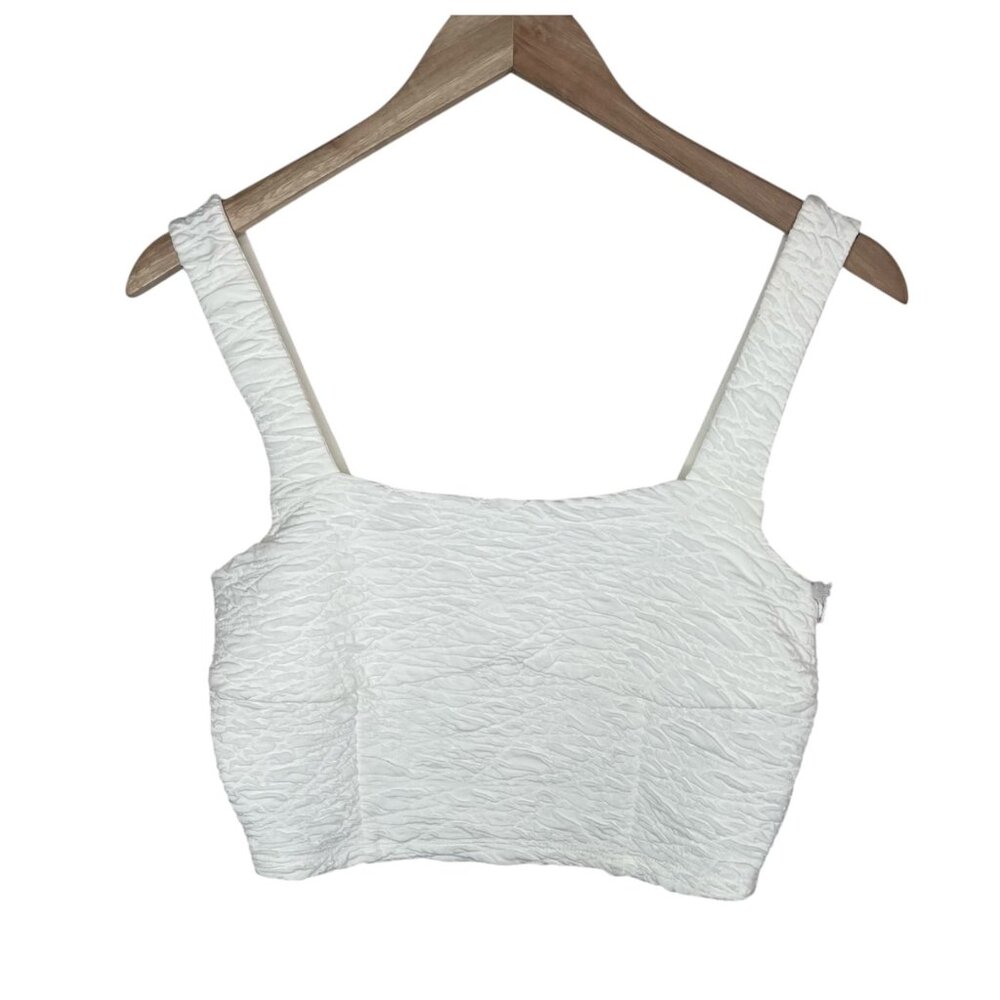 Good American Womens Textured Cloud White Crop Square Neck Top Small